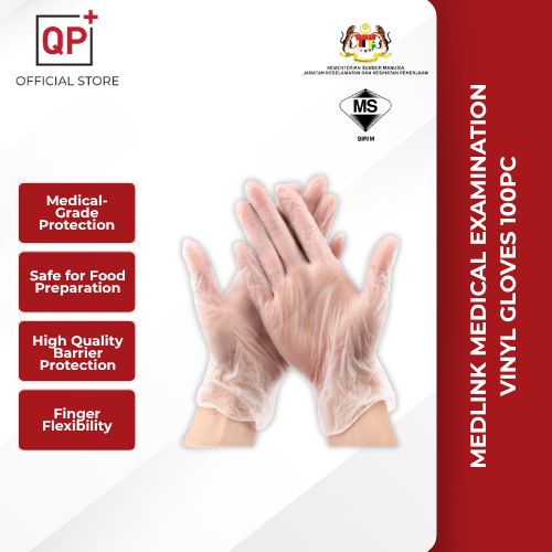 [FOOD GRADE CE/FDA] MEDLINK EXAMINATION MEDICAL GRADE VINYL GLOVES 100PC l SARUNG TANGAN l 食品级手套-M