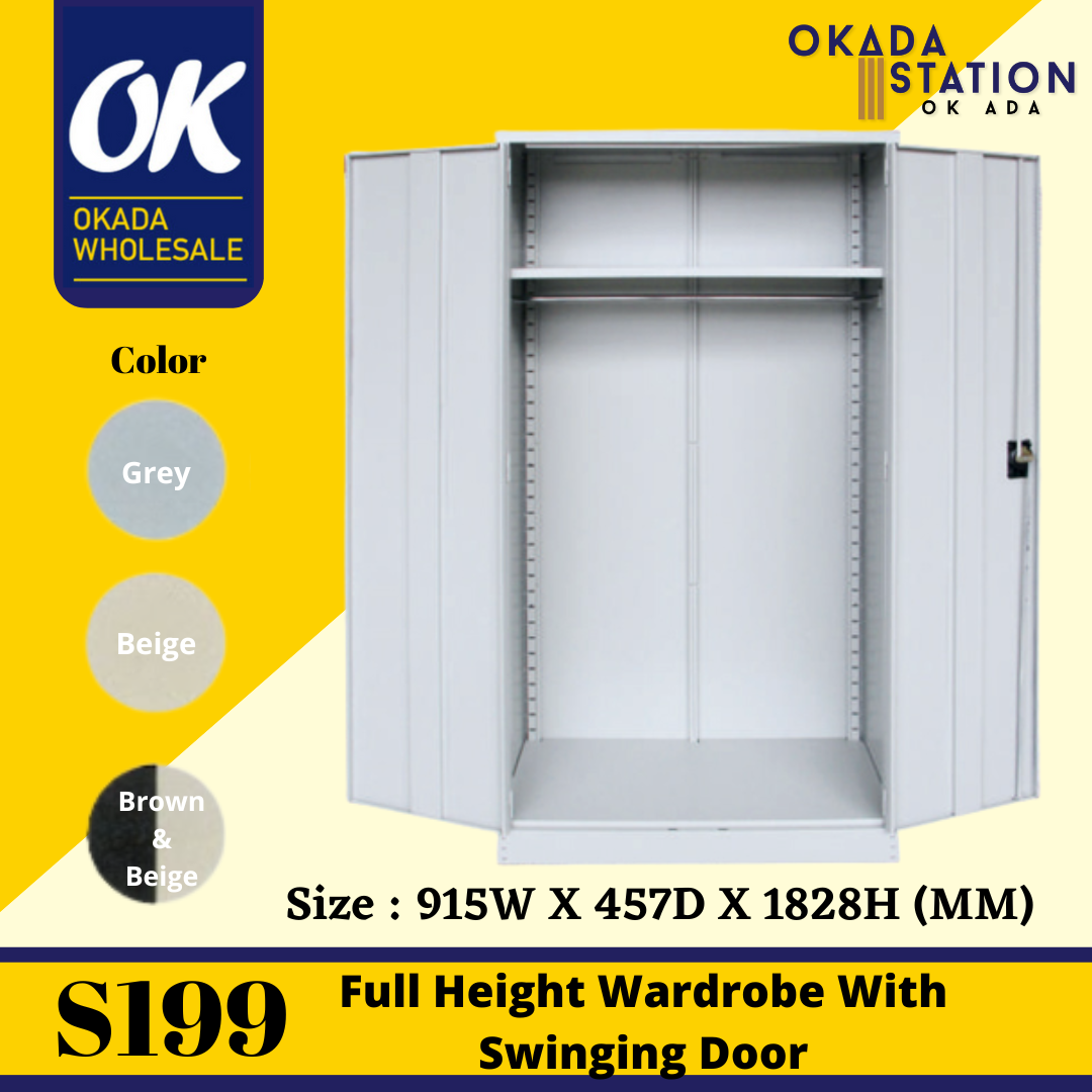 Full Height Wardrobe With Steel Swinging Door S199 Full Height Wardrobe With Steel Swinging Door (With 1 Cloth Hanging Bar at Bottom & 1 Adjustable Shelves at Top) / S199 / Full Height Wardrobe / Wardrobe / Metal Cabinet / Cabinet / Full Height / Metal Wardrobe