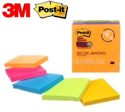 3M Post It Notes Super Sticky Cube Rio De Janeiro Collection 654-5SSUUC 3''x3'' (90's x 5pads)