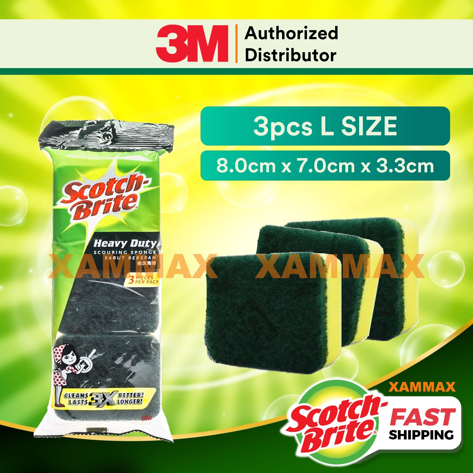 3M Scotch Brite - (3’s) Heavy Duty Scouring Sponge Dish Pot Wash