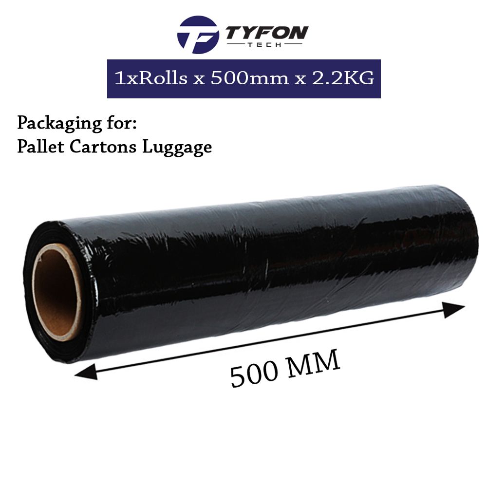 1x Roll Stretch Film (Black) 500mm X 2.0KG - Core 200g Packaging for Pallet Cartons Luggage