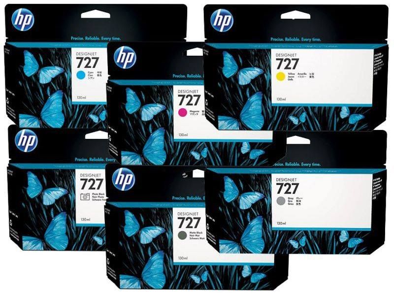 HP 727 ORIGINAL INK CARTRIDGES 130ML(YELLOW,PHOTO BLACK,MAGENTA,GREY AND CYAN)
