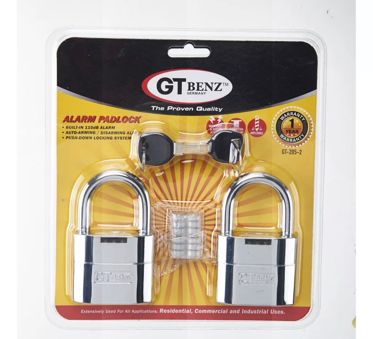 GT Benz Alarm Padlock- 2 in 1