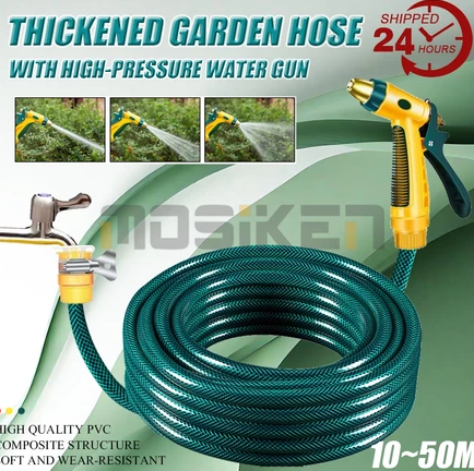 High Pressure Water Hose 10-50M | PVC Garden Hose Spray Gun for Car Wash, Plant Watering & Cleaning