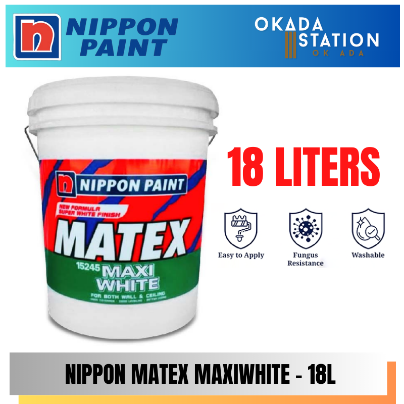 Nippon Paint / 18L / 18 Liter / Interior Paint / Ceiling Paint / MATEX Maxi White (15245) / Water Based / Cat Dalaman / Cat Siling / Cat Air / Cat