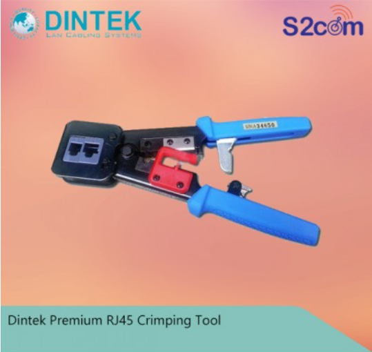 Dintek Premium Crimping Tool For 6P / 8P For RJ45/RJ11 W/Ratchet Handle Blue Blister