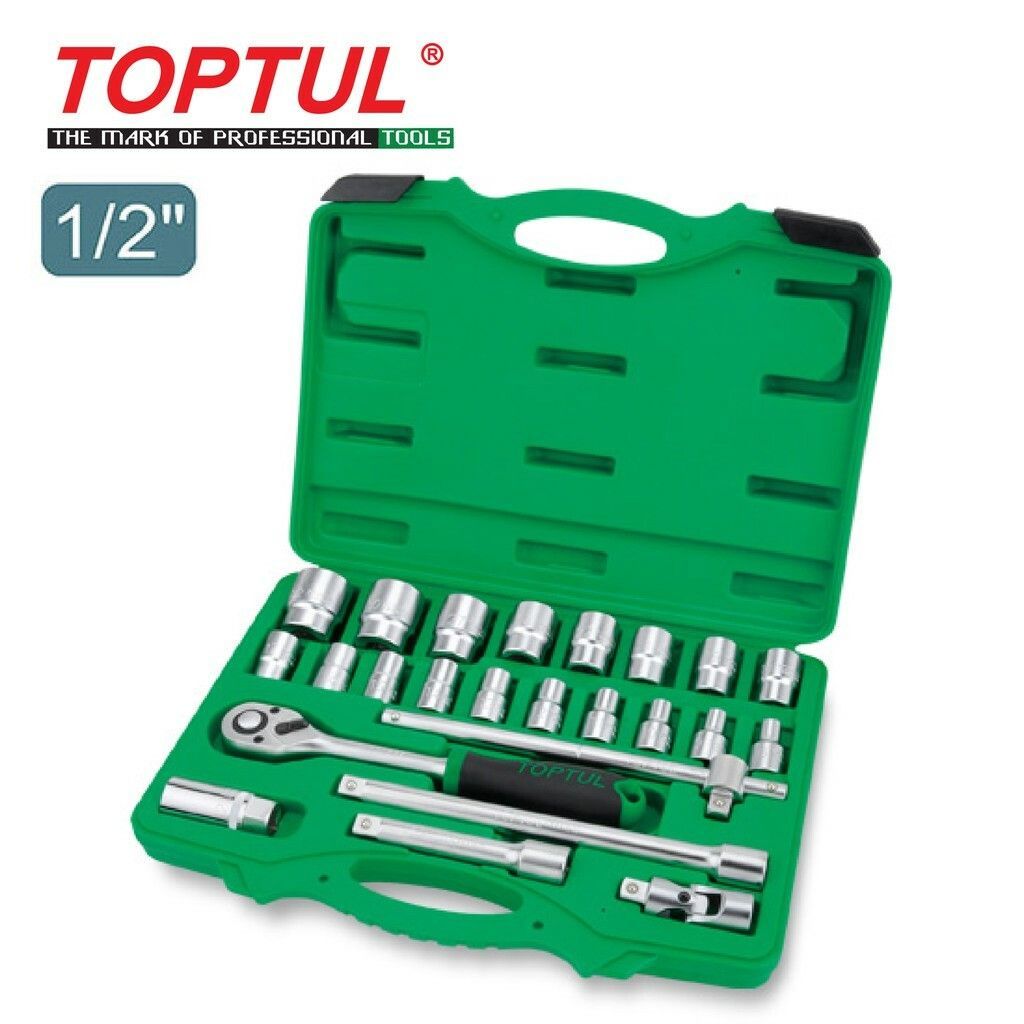 TOPTUL 24PCS PROFESSIONAL GRADE 1/2" DR. FLANK SOCKET SET GCAI2404/GCAI2406