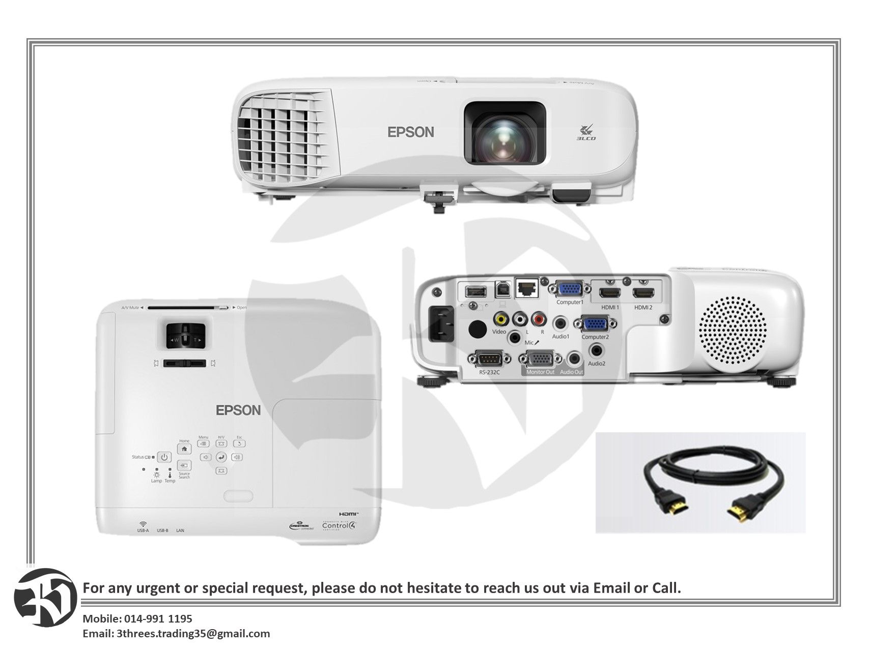 EPSON EB-972 XGA 4100 Lumens 3LCD Projector with HDMI Cable