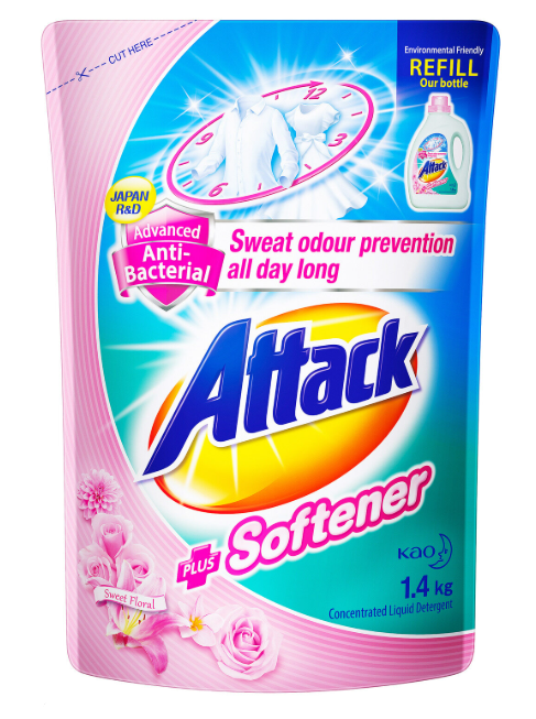 Attack Liquid Detergent Plus Softener Refill 8 Pack x 1.4kg