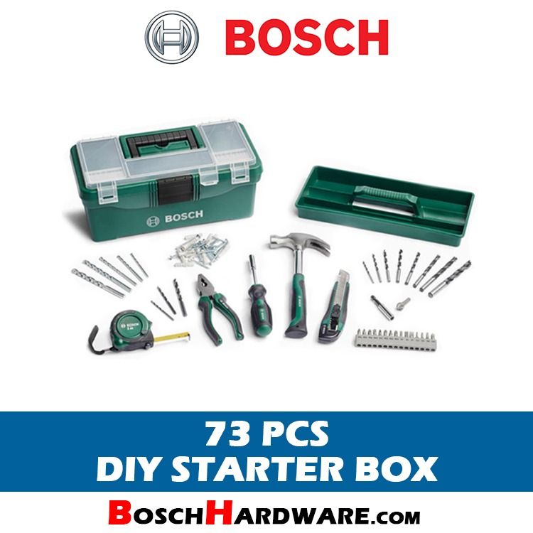 BOSCH 73 pcs DIY Starter Box Drill Bit Wood Mansory Metal Measuring Tape Hammer Plier Knife Hand Screwdriver 2607011660
