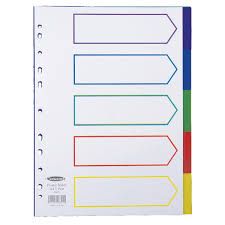 PAPER INDEX DIVIDER / 5 COLOUR / INDEX DIVIDER / COLOUR SEPERATER /