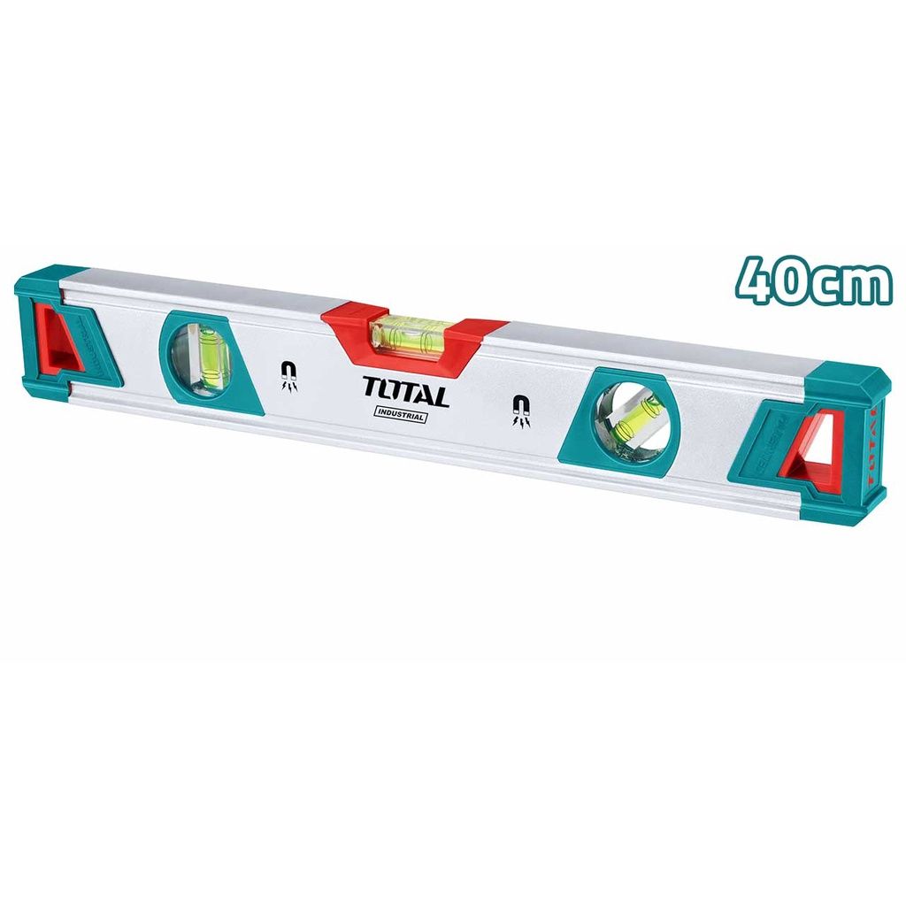 TOTAL SPIRIT LEVEL 3 SPIRIT BUBBLE 45°/90°/180° STRONG MAGNET + SHOCK ABSORBING RUBBER END CAPS (40CM) TMT20405M