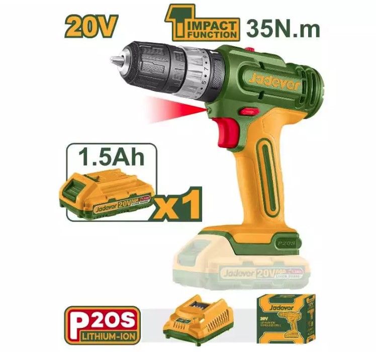 JADEVER CORDLESS IMPACT DRILL 20V WITH 1PCS BATTERY AND 1PCS CHARGER JDCDP521