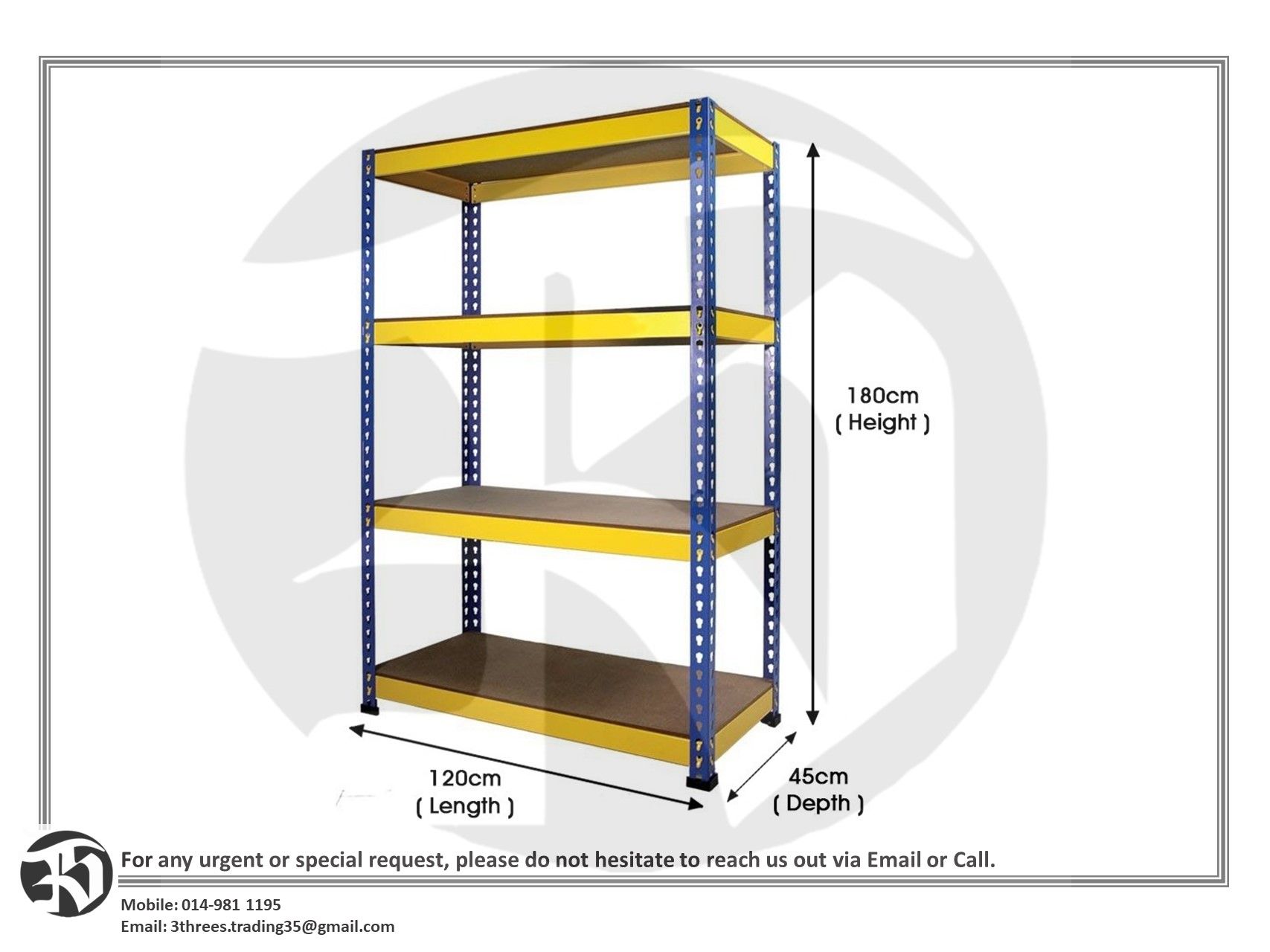 Heavy Duty Boltless Rack 5ft/6ft/7ft/8ft (Self Assemble) 4 Level