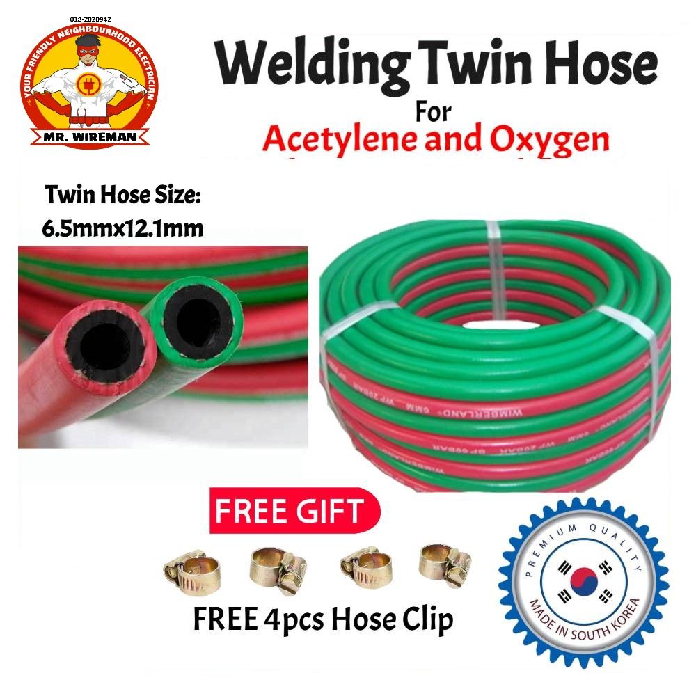 Jeflex Welding Twin Hose For OXYGEN & ACETYLENE Gas Hose 6.5MMX12.1MM - METER c/w 4pcs Hose Clip