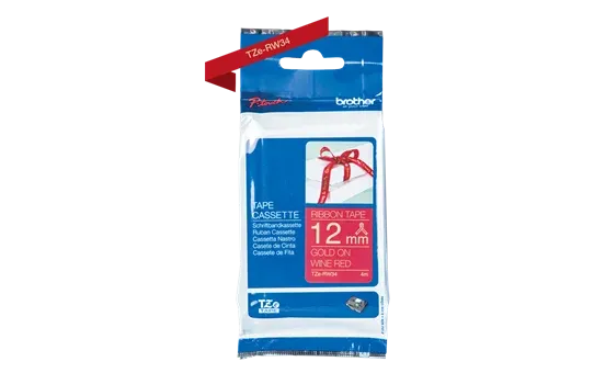 Brother TZe-RW34 Genuine Ribbon Tape, 12mm Gold on Wine Red