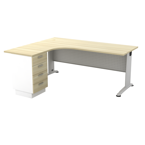 qs L-Shape Table Set With Fixed Pedestal 4-Drawers IPBL-4D