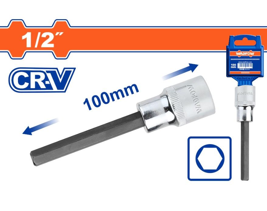 WADFOW 1/2" LONG HEX BIT SOCKET (100MM) SIZE: 4MM WSC5201