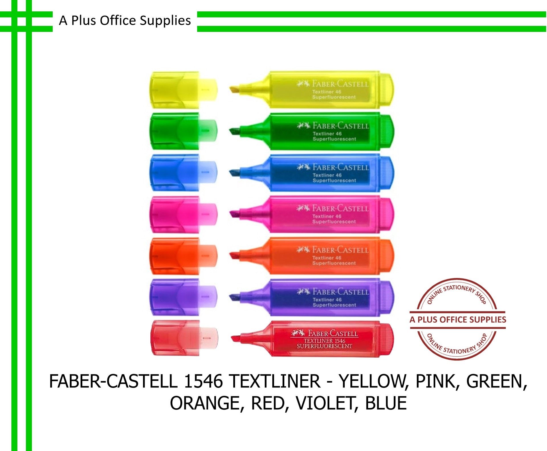 FABER-CASTELL Textliner Highlighter 1546 - Yellow, Pink, Green, Orange, Red, Violet, Blue