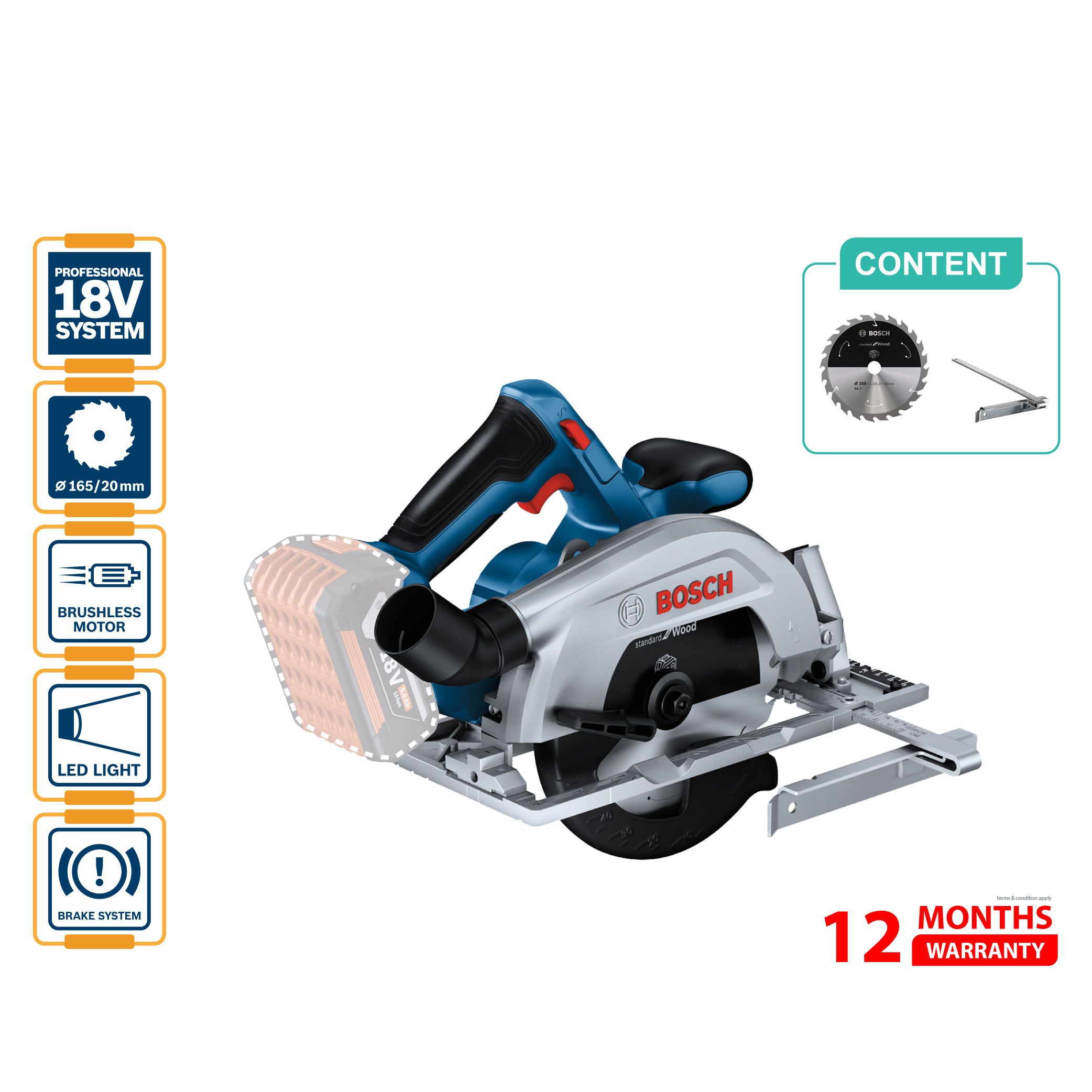 Bosch GKS 185-LI Brushless Circular Saw (Solo) - 06016C12L1