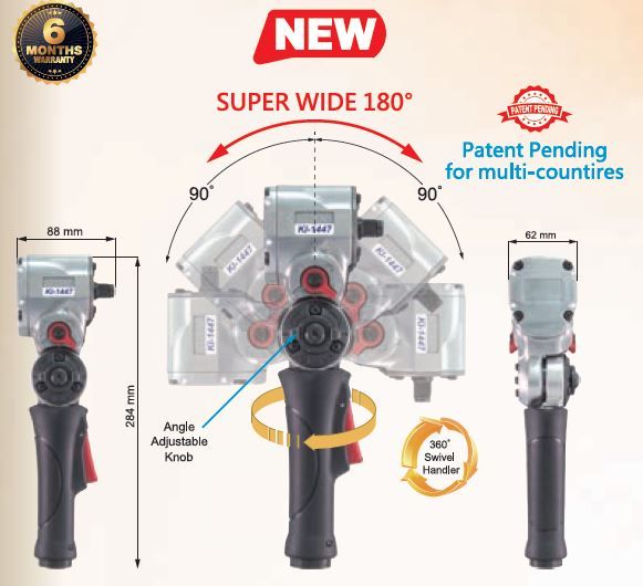 KI-1447 - 1/2" SQ. DR. SUPER DUTY AIR ADJUSTABLE ANGLE IMP.