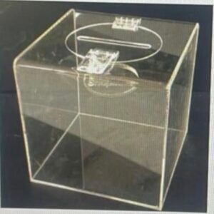 ACRYLIC DONATION BOX SIZE : 26cm X 26cm X 26cm