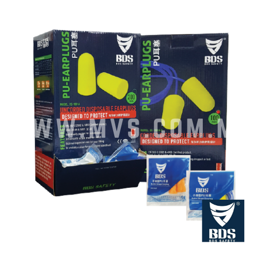 M-SAFE BDS DISPOSABLE SOFT FOAM PU EARPLUGS Economic Industrial Safety Earplug Ear Plug (Yellow Blue)
