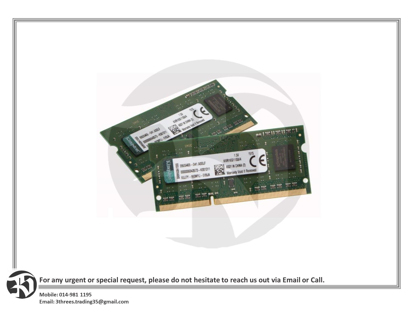 Kingston DDR3 RAM, 1600MHz 4GB