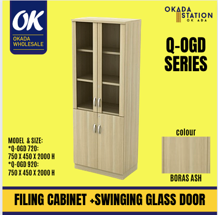 VS FILING CABINET / FILE CABINET WITH SWINGING GLASS DOOR HIGH CABINET / RAK FILE / Q-OGD 720 / Q-OGD 920