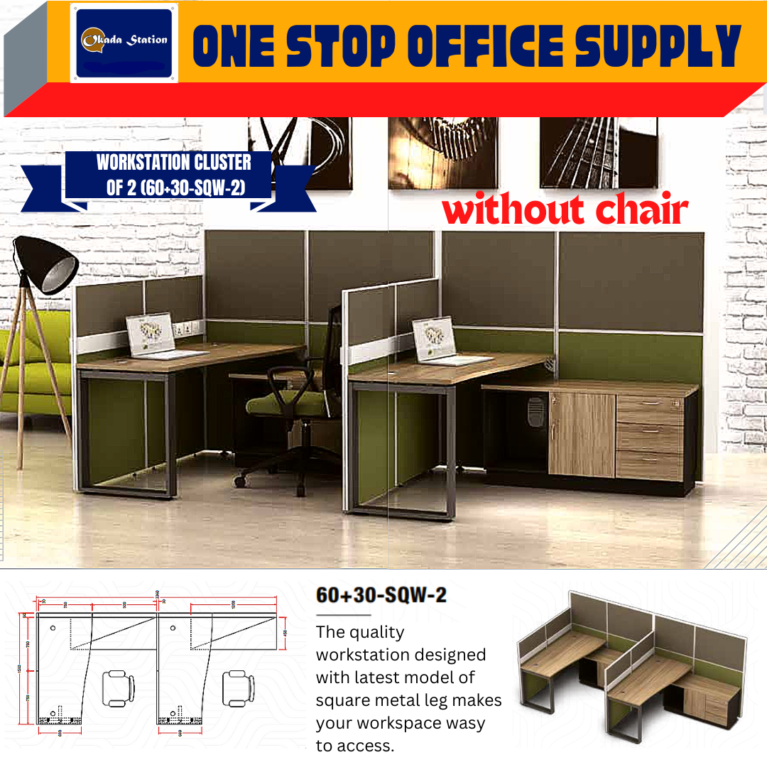 VS WORKSTATION SET CLUSTER OF 2 (WITHOUT CHAIR) -( 60+30-SQW-2 ) / WORKSTATION / 60-SYSTEM / CLUSTER OF 2 / 60+30-SQW-2 / TABLE TOP PANEL / OFFICE TABLE / 2 SEAT / OFFICE TABLE WITH PARTITION