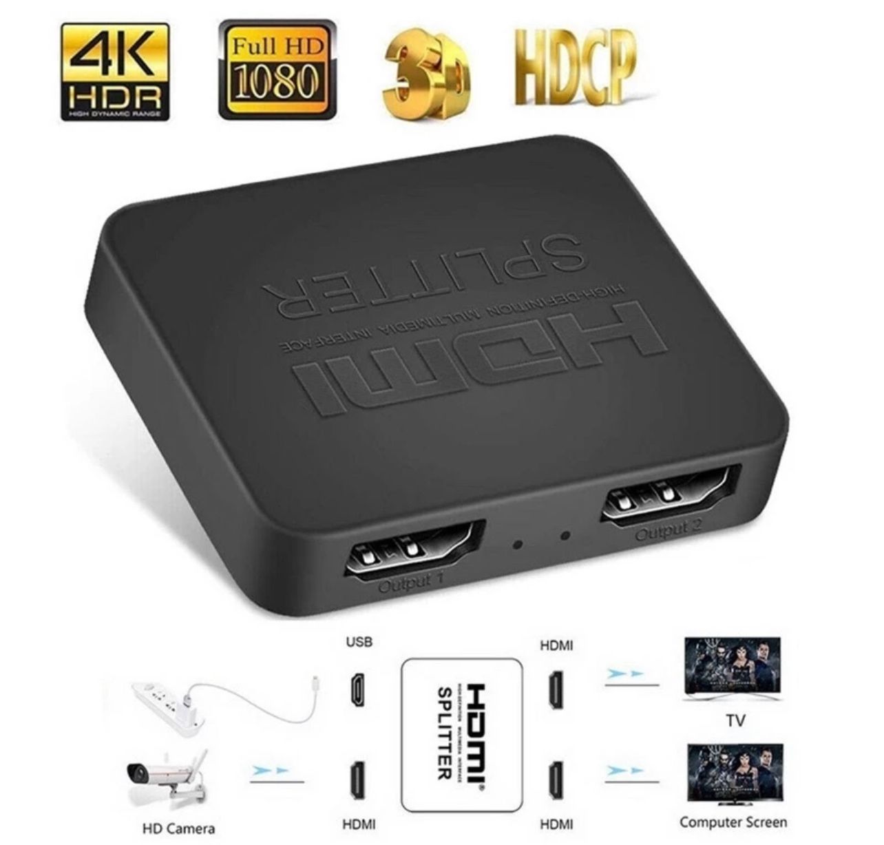 HDMI Splitter 1 in 2 out Full HD HDMI Switcher Splitter