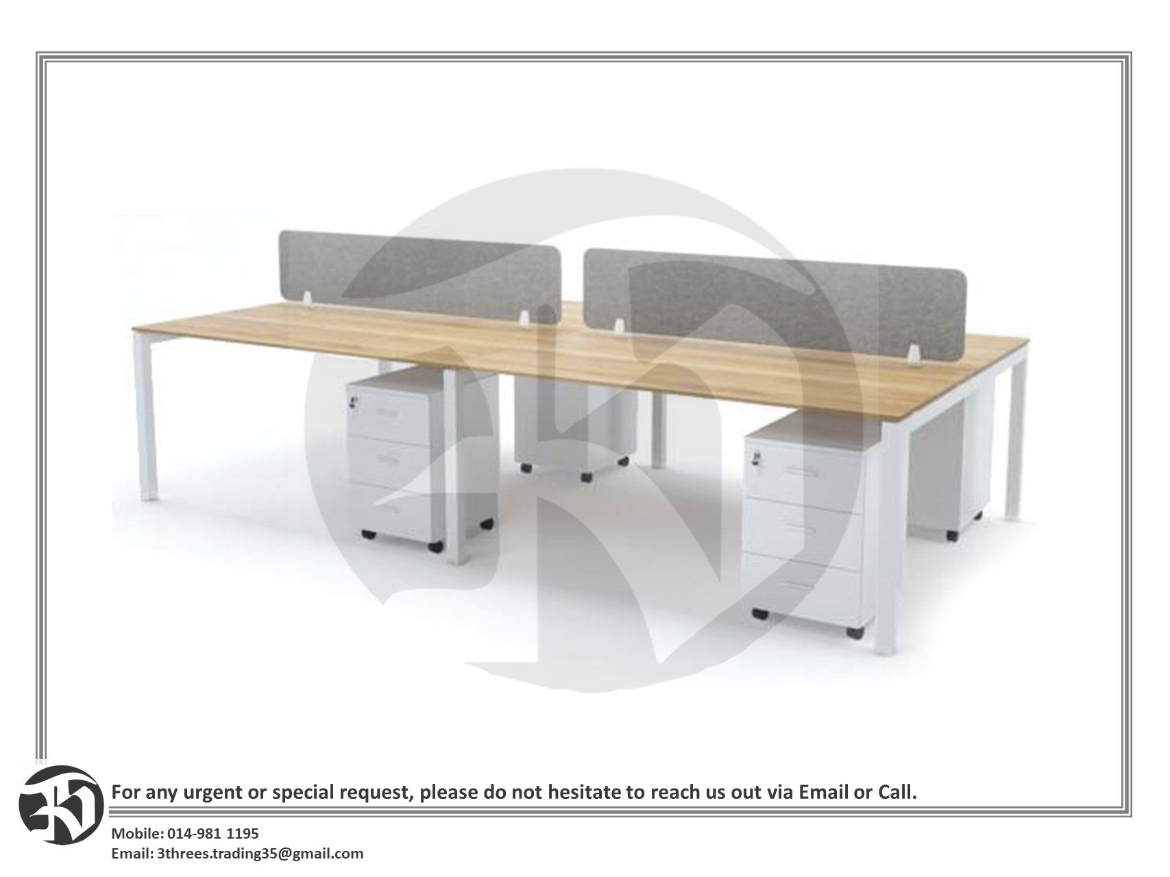 4 Seater Office Desk/Workstation with Chairs & Drawer