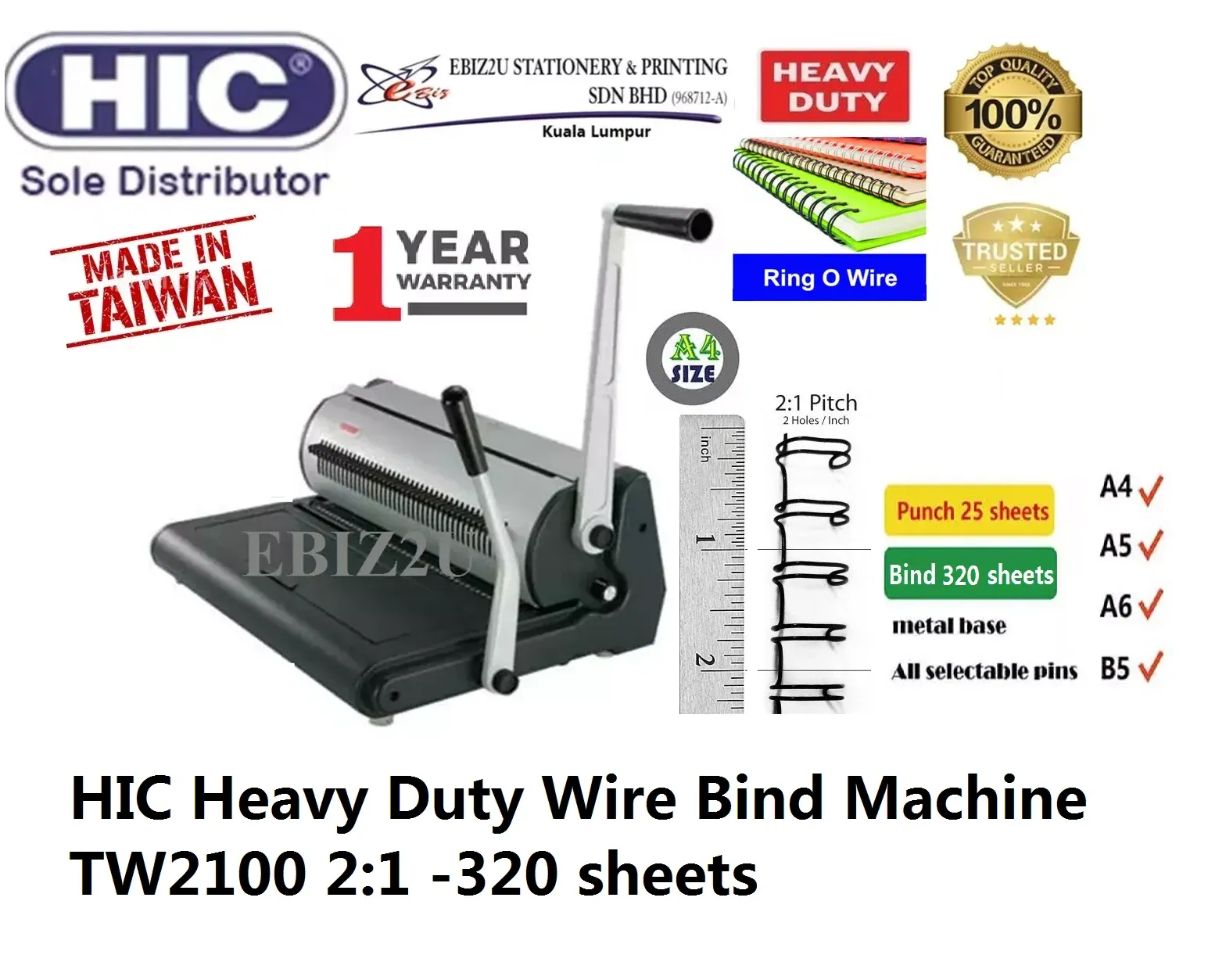 Gold Bond HIC Heavy Duty Wire Bind Machine TW2100 2:1 -320 sheets (binding machine, heavy duty binding machine, best binding machine, wire O binding machine, wire binding machine)