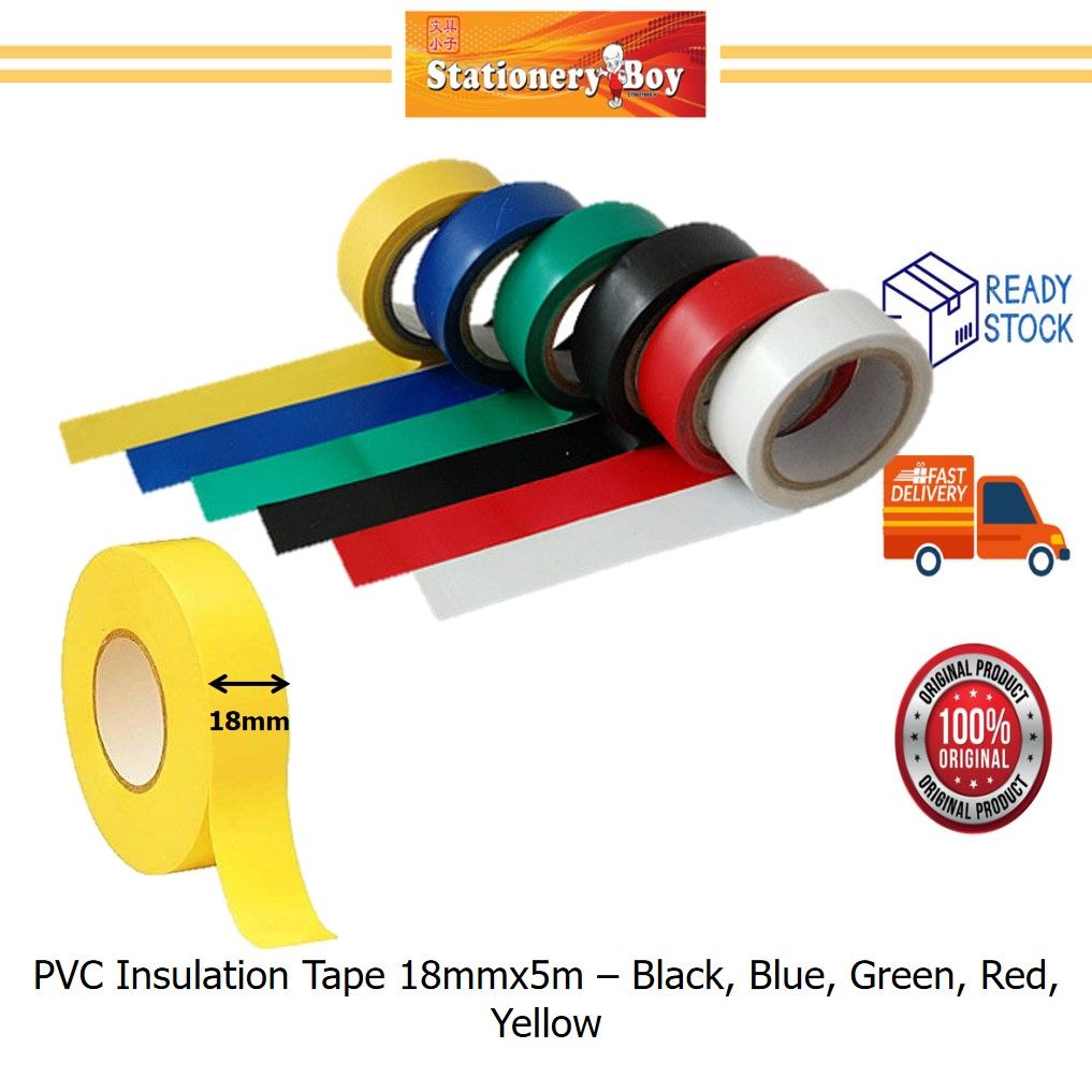 PVC Insulation Tape 18mmx5m / Pita Penebat - Black, Blue, Green, Red, Yellow