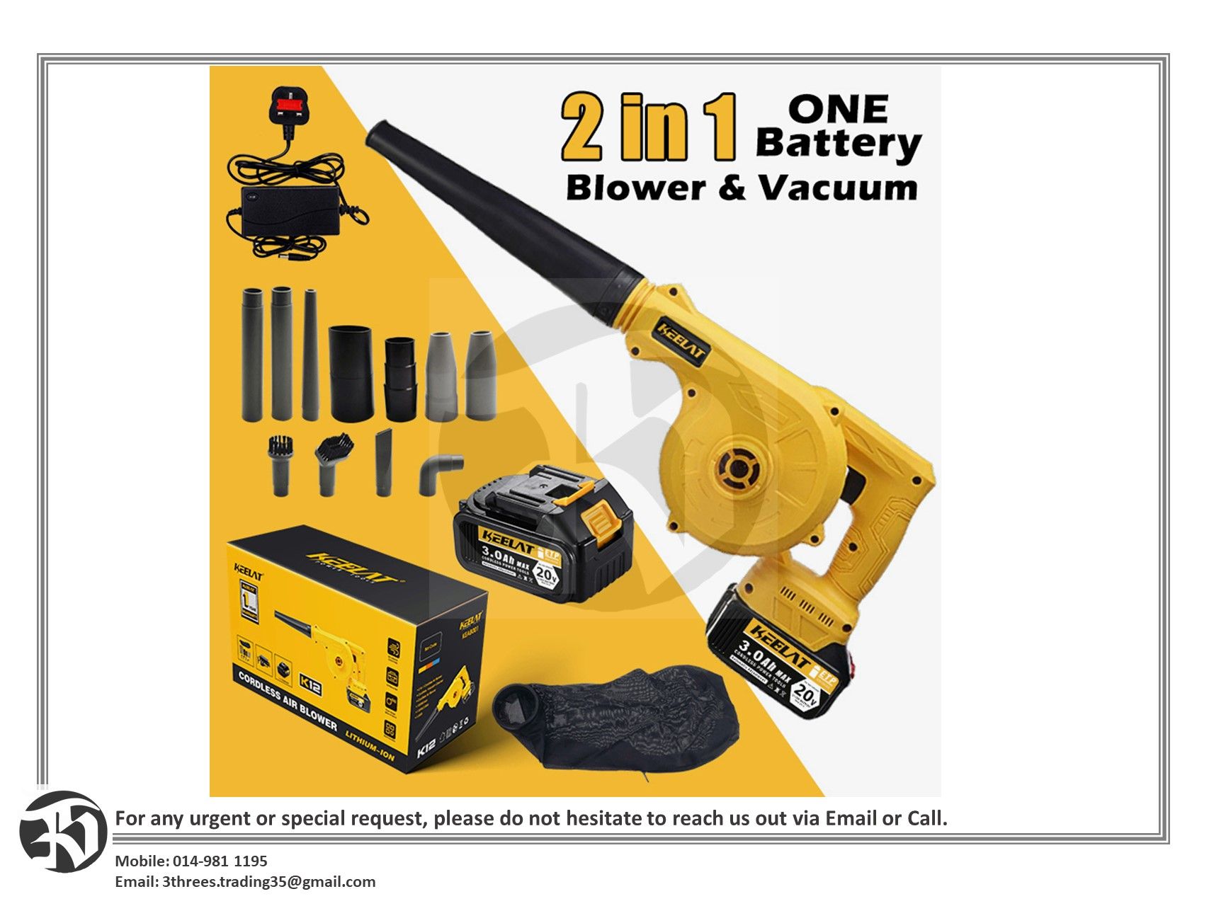 KEELAT 20V Electric Air Blower Cordless Battery Vacuum Blower Vacuum Cleaner Kuat Angin Sapu Daun Kering Jalan Mesin