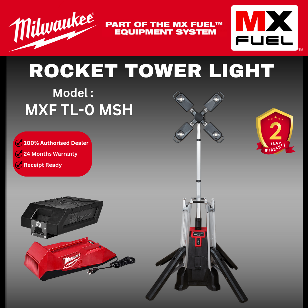 MILWAUKEE MX FUEL Rocket Tower Light 27000 Lumen / MXF TL / Work Area Light / Area Lighting / Cordless Tower Light / Milwaukee Stand Light / Work Light / Lampu Kerja / Milwaukee Light / Milwaukee Lampu