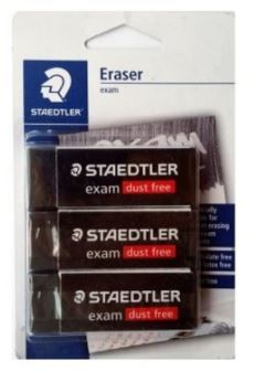 Eraser Staedtler Exam Dust Free 65mm 526E20BK3 MY (Pack of 3)