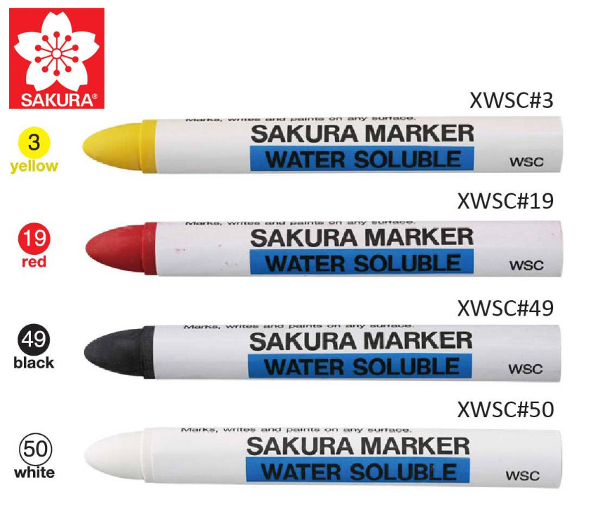 SAKURA WATER SOLUBLE MARKER CRAYONS WSC FOR METAL WOOD PVC YELLOW RED BLACK WHITE WXC#3 WXC#19 WXC#49 WXC#50