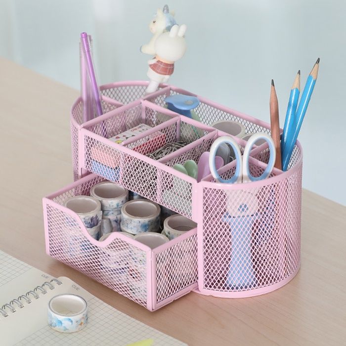 BBD Multifunctional Metal Wrought Iron 9 Grid Pen Holder Stationery with Drawer Compartment Storage Box HM307