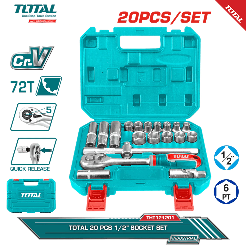 TOTAL 20 pcs 1/2" Socket Set THT121201