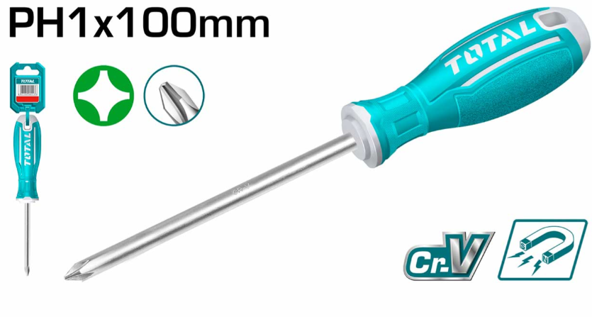 TOTAL PHILLIPS SCREWDRIVER LENGTH 100MM (4") CHROMIUM-VANADIUM STEEL (CR-V MAGNETIC) - TSDRSPH1100