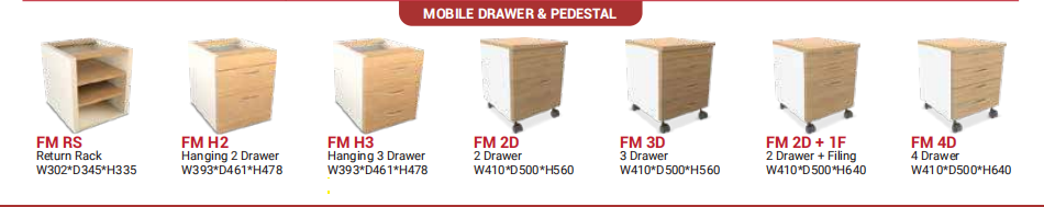 OFIS FM SERIES MOBILE DRAWER & PEDESTAL _ BEECH TOP / WHITE BASE