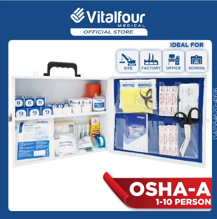 VITALFOUR OSHA WORKPLACE FIRST AID KIT BY DOSH (BOX A B C) 1-10PERSON