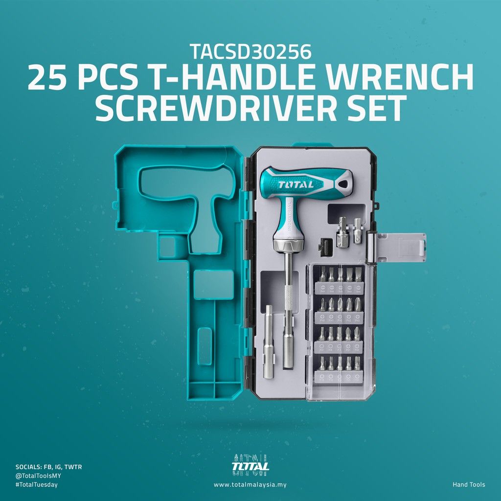 TOTAL 25 PCS T-HANDLE WRENCH SCREWDRIVER SET - TACSD30256