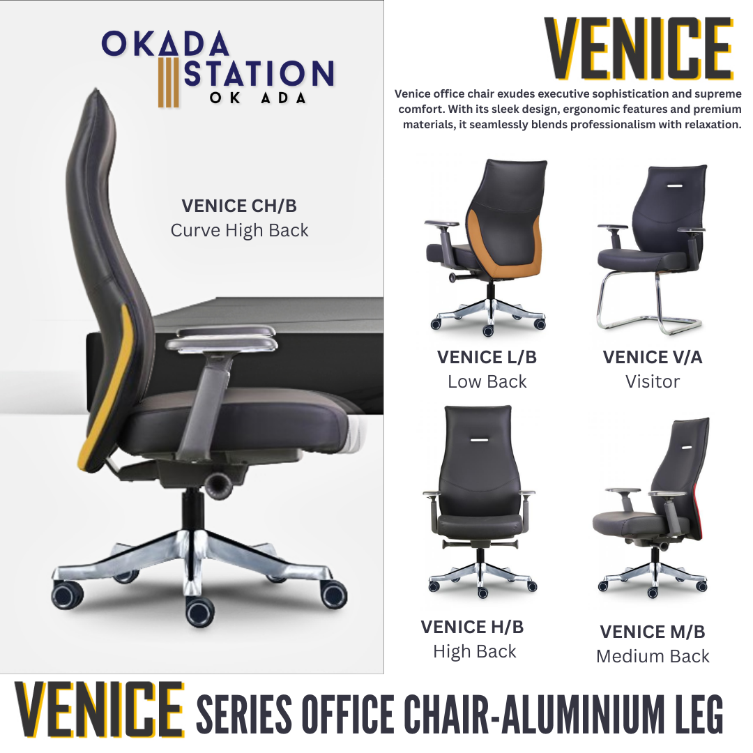 VENICE ERGONOMIC OFFICE CHAIR - ALL SIZE / CHROME SERIES / OFFICE CONFERENCE CHAIR / OFFICE SWIVEL CHAIR / EXECUTIVE CHAIR / DIRECTOR CHAIR / OFFICE CHAIR / ALUMINIUM BASE / FABRIC / PU LEATHER / VENICE