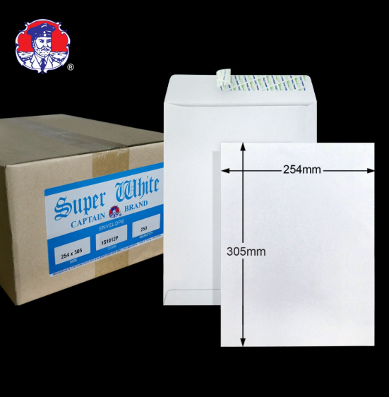 10"X12" SUPER WHITE 100GM P&S ENVELOPE (250'S X 4 BOXES)