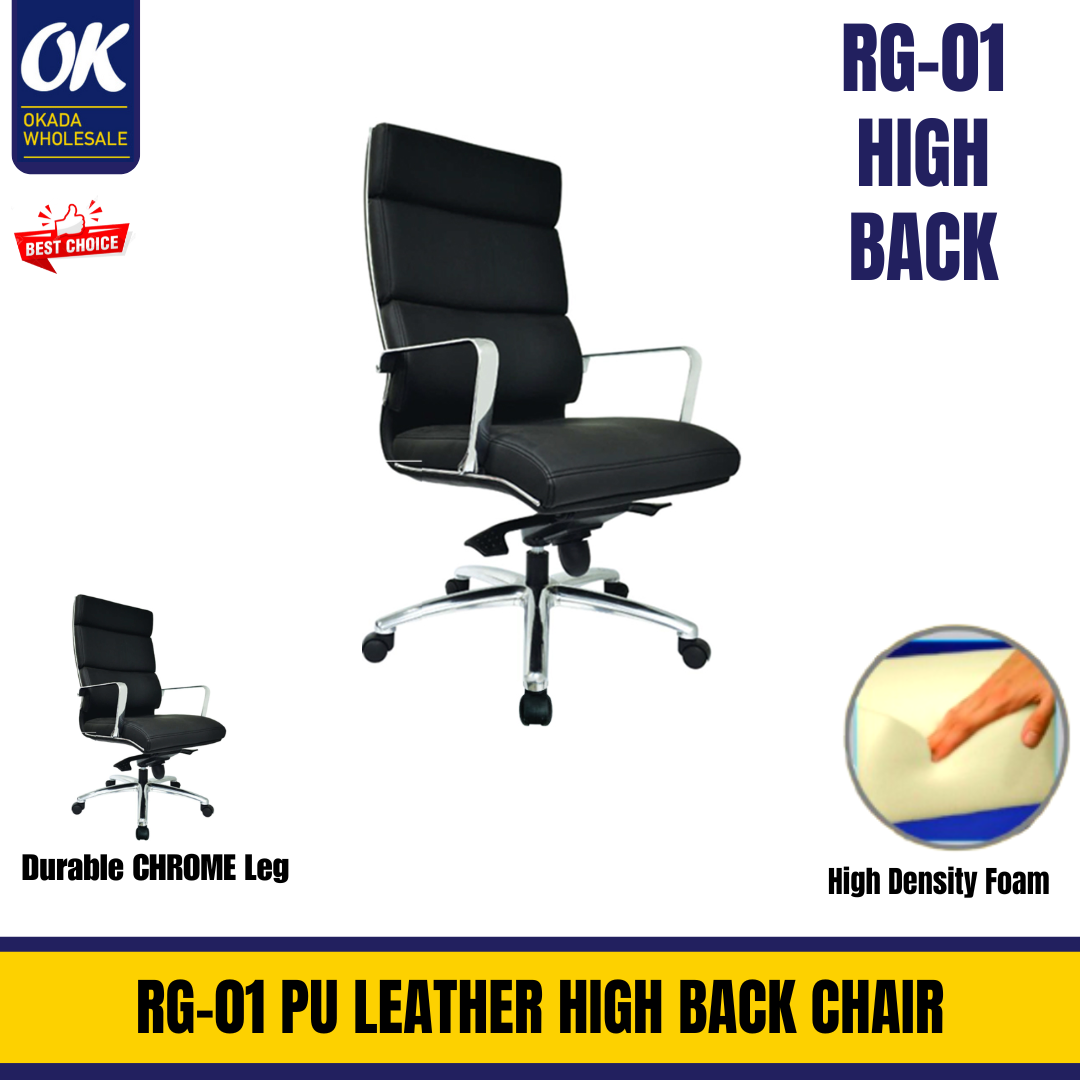 LT RG-01 HIGH BACK CHAIR WITH CHROME LEG (PU LEATHER) / OFFICE CHAIR / HIGH BACK CHAIR / ERGONOMIC OFFICE CHAIR / PU LEATHER CHAIR / KERUSI PEJABAT
