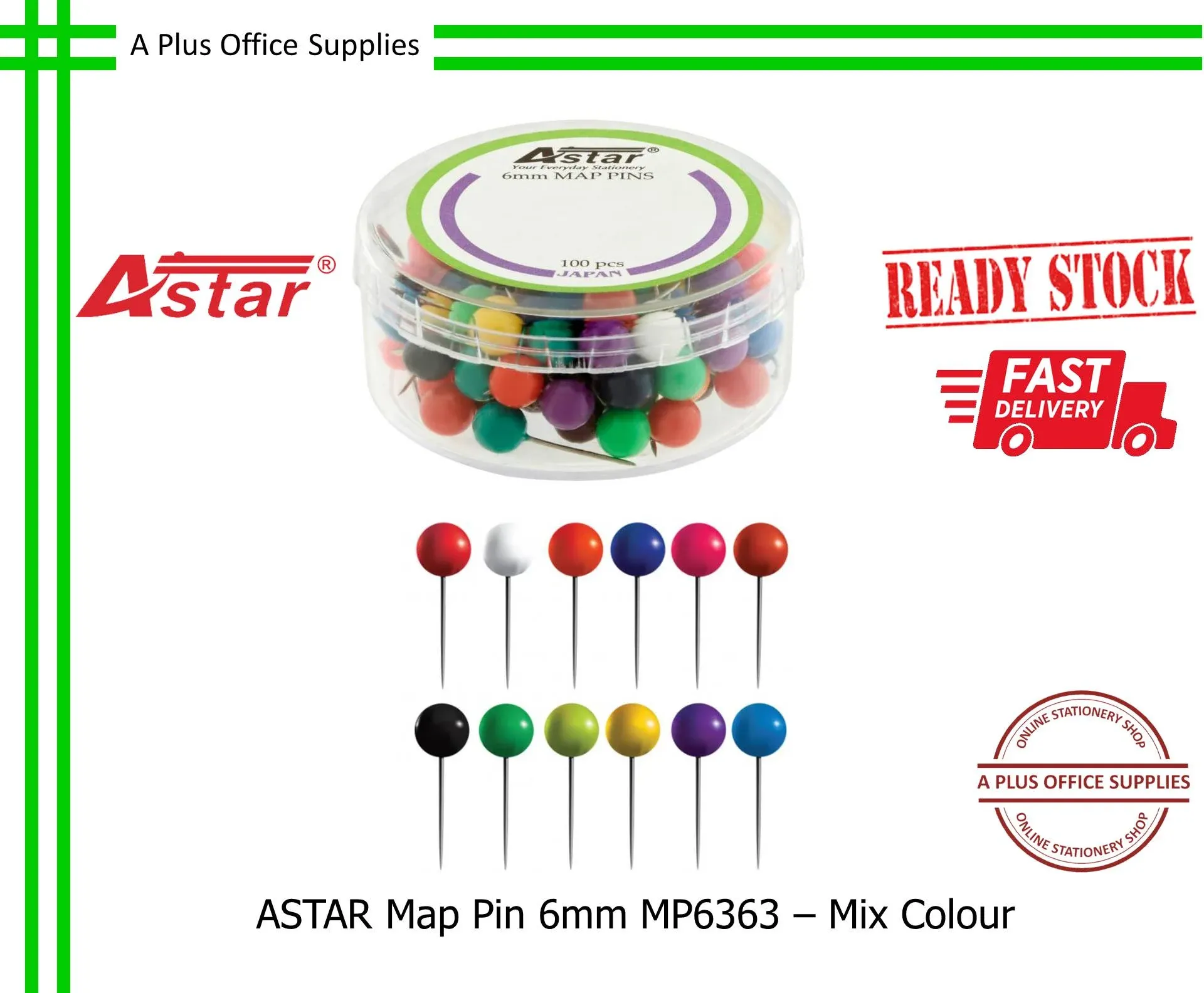 ASTAR Map Pin 6mm MP6363 Mix Colour / Paku Tekan Bewarna