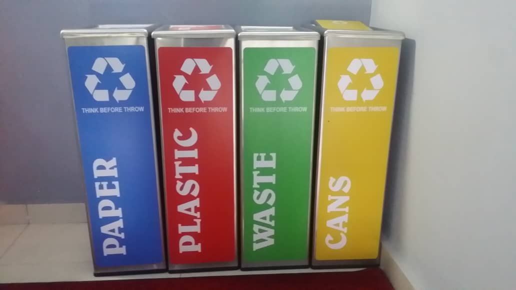 OEM *STAINLESS STEEL FLIP TOP RECYCLE BIN SET C/W STICKER (4 BIN SET 51L)