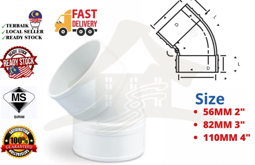 160mm UPVC BEND PLAIN / Elbow Paip Putih (135*)